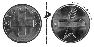 1 Rappen 1953, 90° verdreht