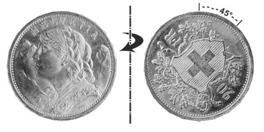 20 Franken 1949, 45° verdreht